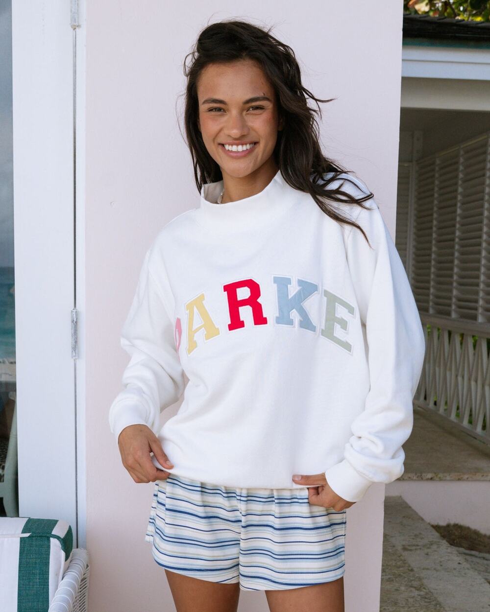 PARKE Heritage Varsity Mockneck Sweatshirt White Women's Pullover NWT